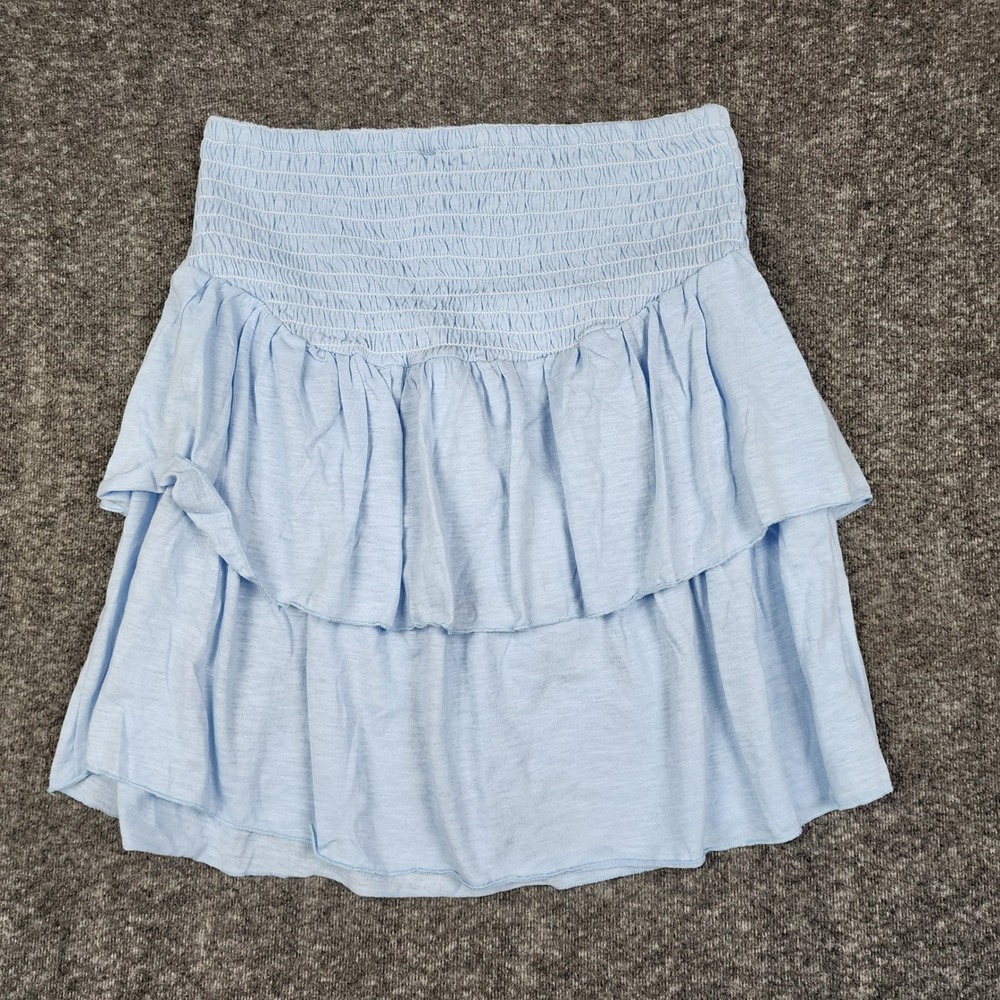 Simply Southern Tiered Ruffle Mini Skirt Womens Medium Blue Smocked Waist NWT‎